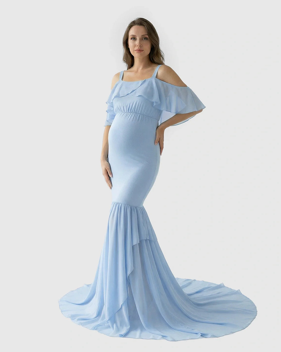 Bump Society – The Comfort Collection: Off-Shoulder Mermaid Trail Maternity Photoshoot Dress
