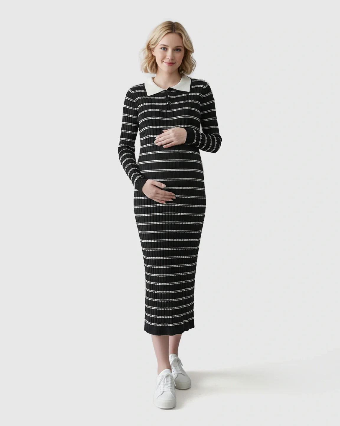Bump Society – The Comfort Collection: Contrast Collared Casual Maternity Midi Dress