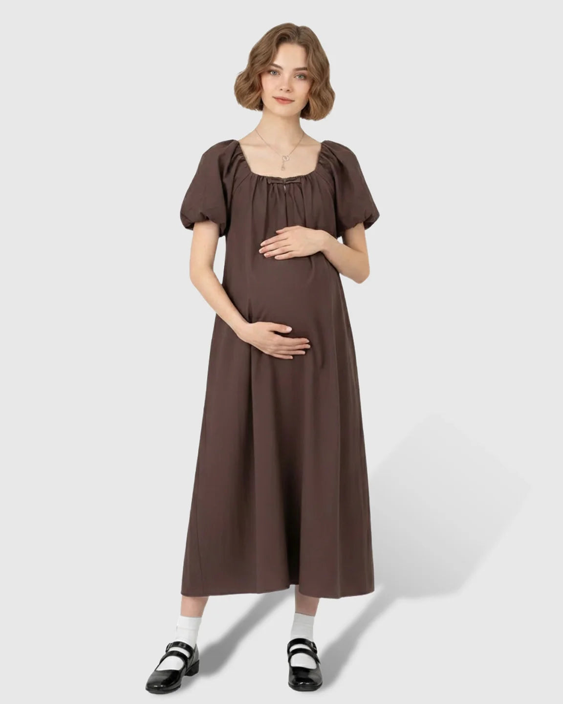 Bump Society – The Comfort Collection: Short Puff Sleeve Casual Maternity Maxi Dress