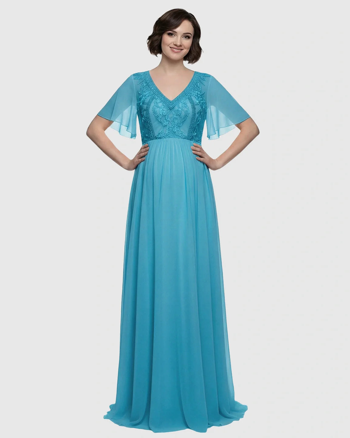 Bump Society – The Comfort Collection: Embroidered Bodice Long Train Maternity Photoshoot Gown