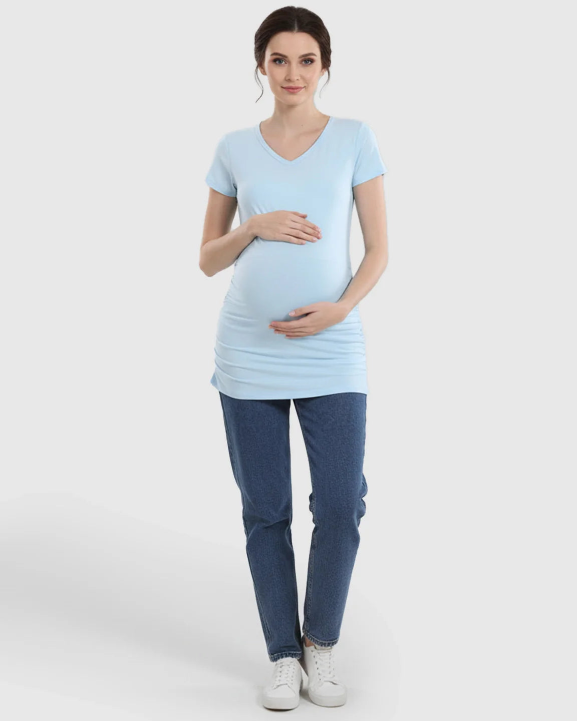 Bump Society – The Comfort Collection: Short Sleeve Ruched Slim Fit Maternity Top