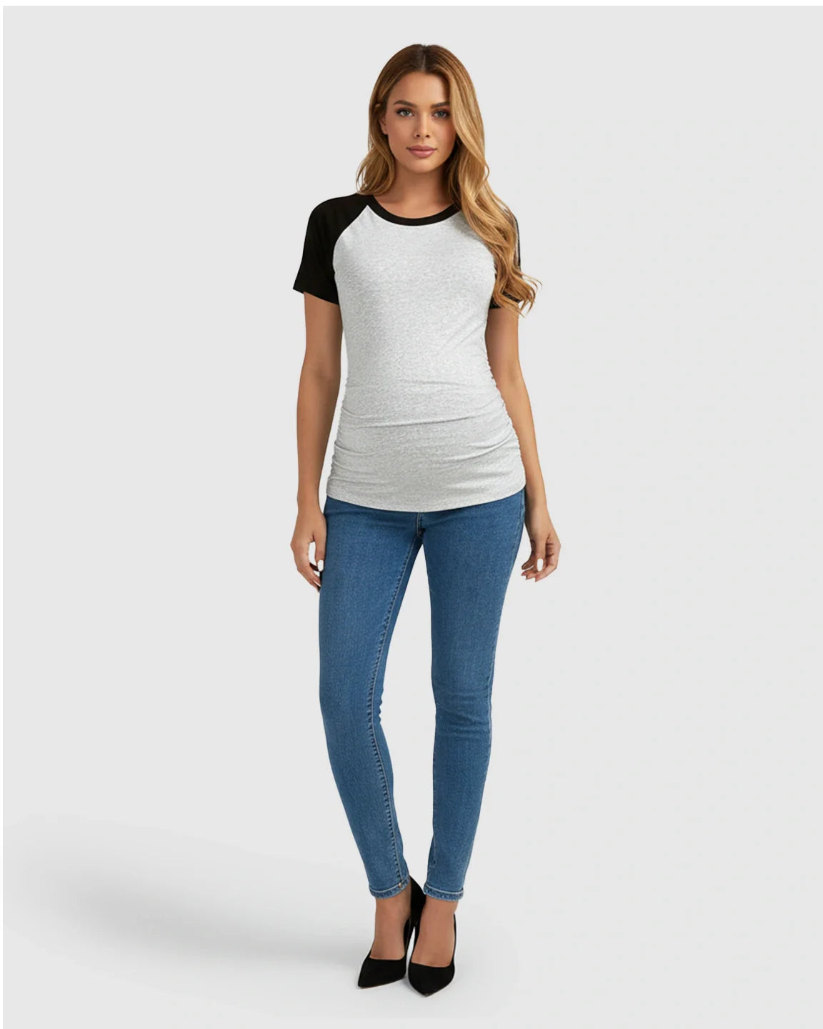 Bump Society – The Comfort Collection: Side-Ruched Raglan Sleeve Maternity T-Shirt