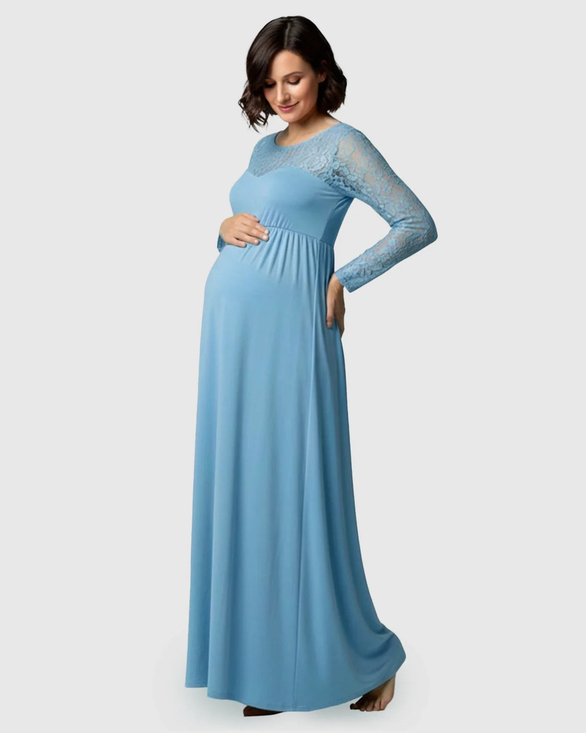 Bump Society – The Comfort Collection: Elegant Lace Floor-Length Maternity Photoshoot Dress