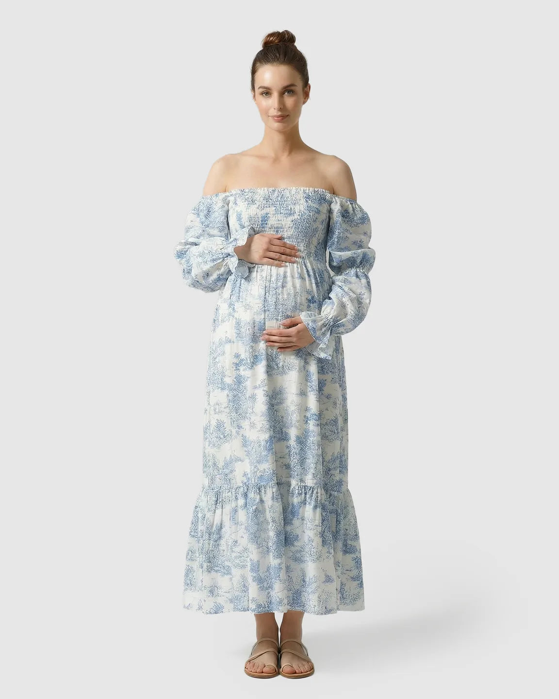 Bump Society – The Comfort Collection: Puff Sleeves Floral Tiered Maternity Maxi Dress