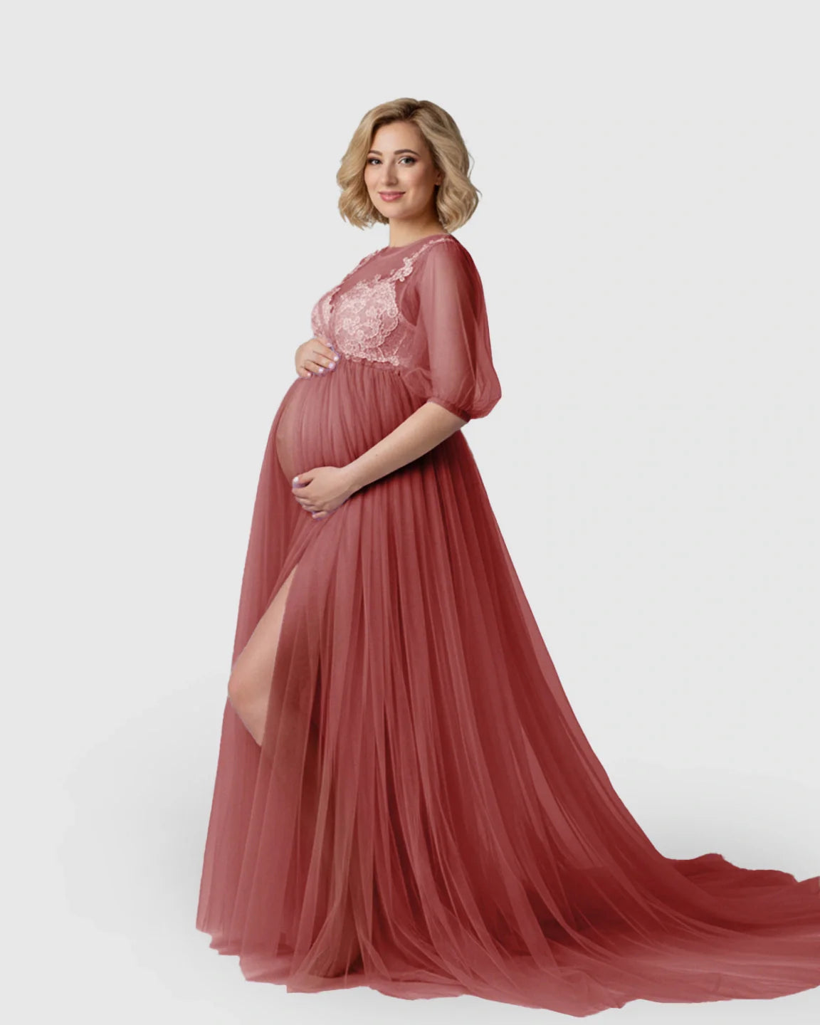 Bump Society – The Comfort Collection: Tulle Lace Swing Trail Maternity Photoshoot Dress