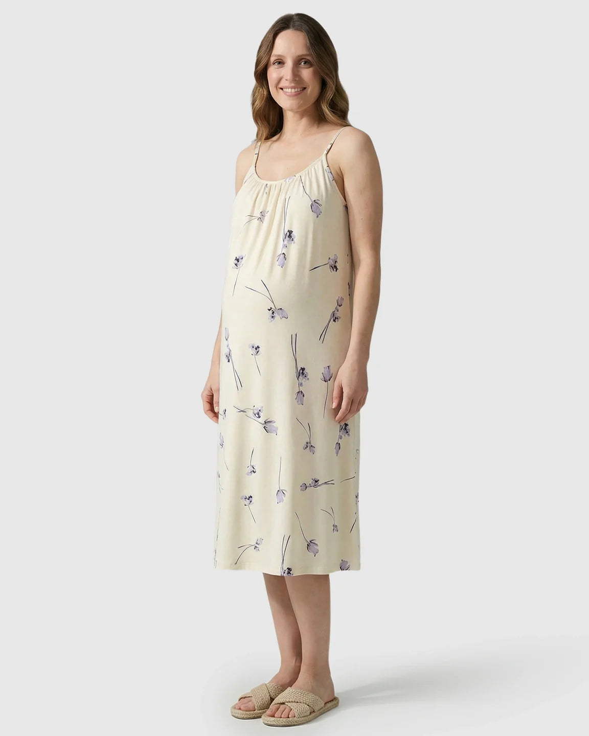 Bump Society – The Comfort Collection: Lavender Floral Built-In Bra Maternity Cami Nightdress
