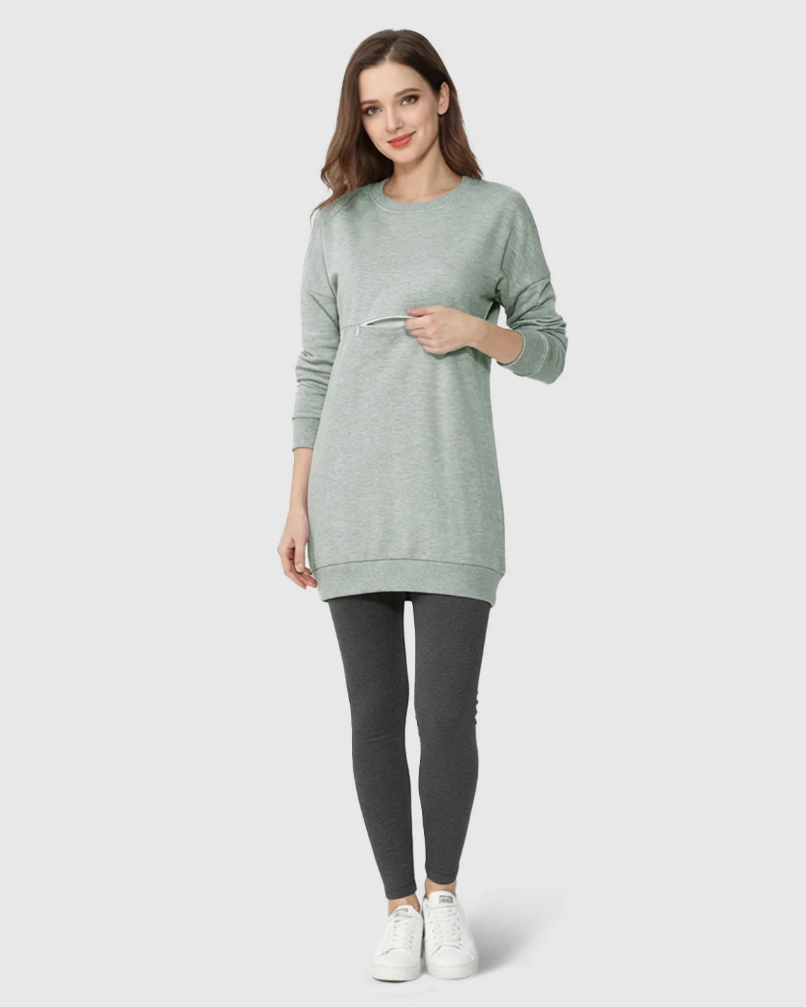 Bump Society – The Nursing Collection: Long-Sleeve Zipper Opening Maternity Nursing Top