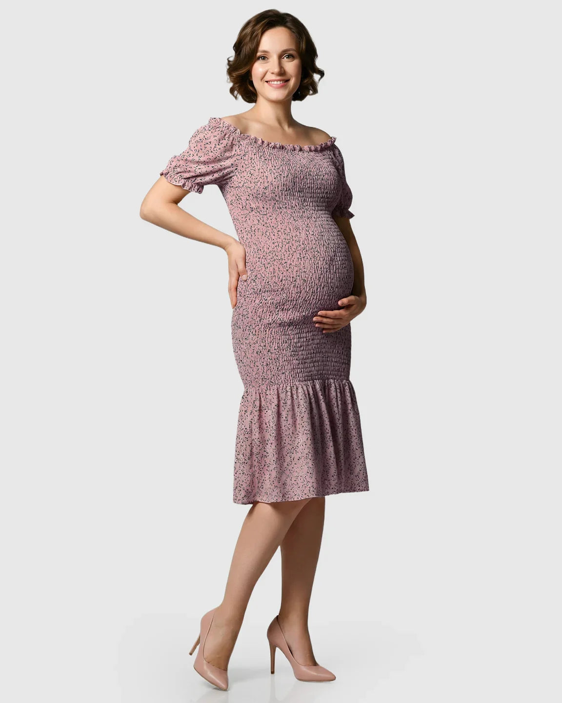 Bump Society – The Comfort Collection: Off-Shoulder Fishtail Maternity Photoshoot Dress