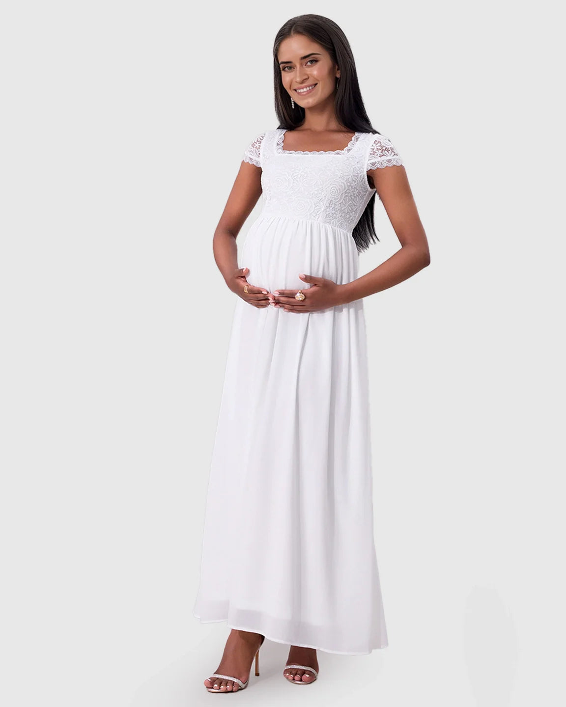 Bump Society – The Comfort Collection: Floral Lace Bodice Elegant Maternity Maxi Dress