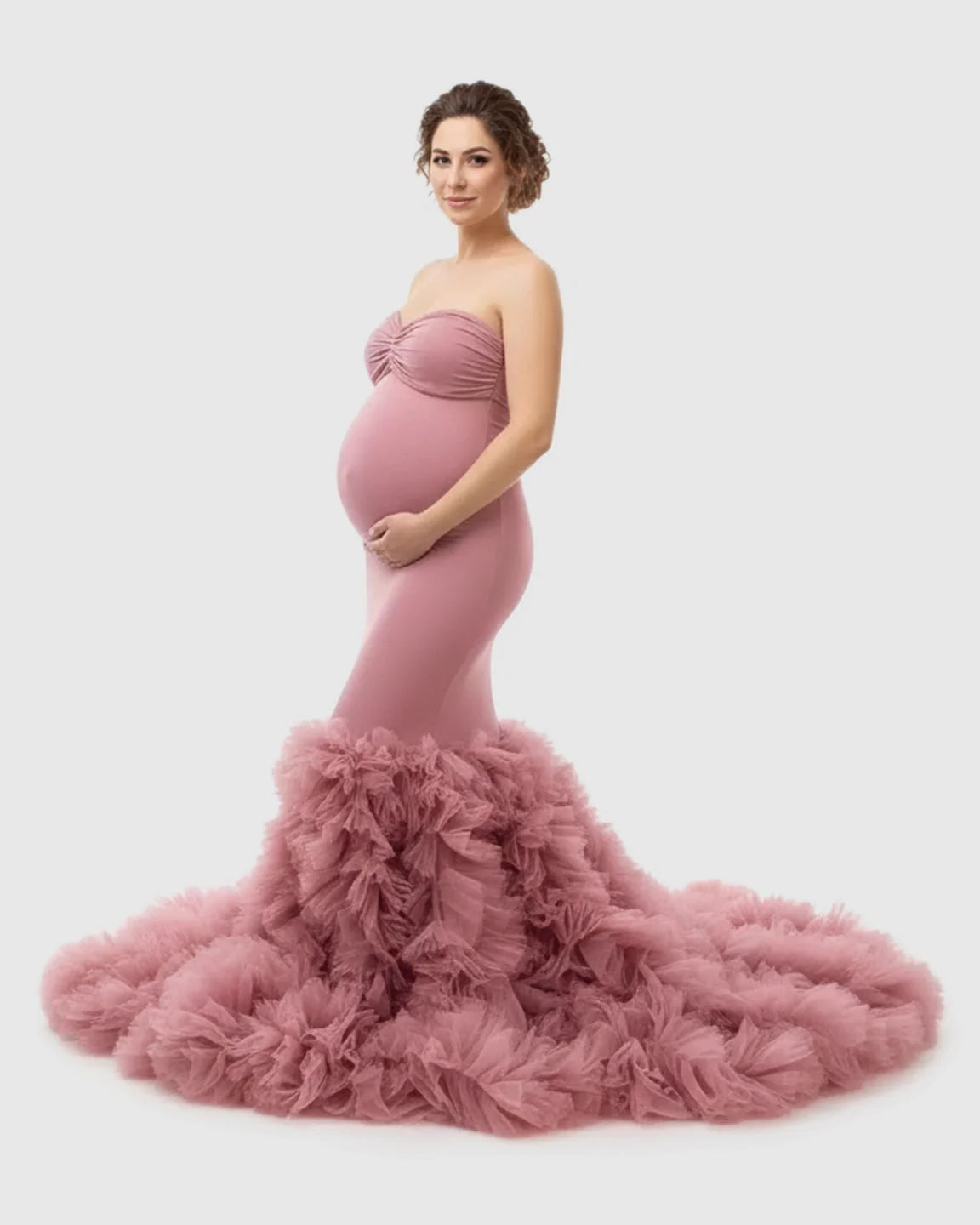 Bump Society – The Comfort Collection: Tulle Train Mermaid Silhouette Maternity Gown