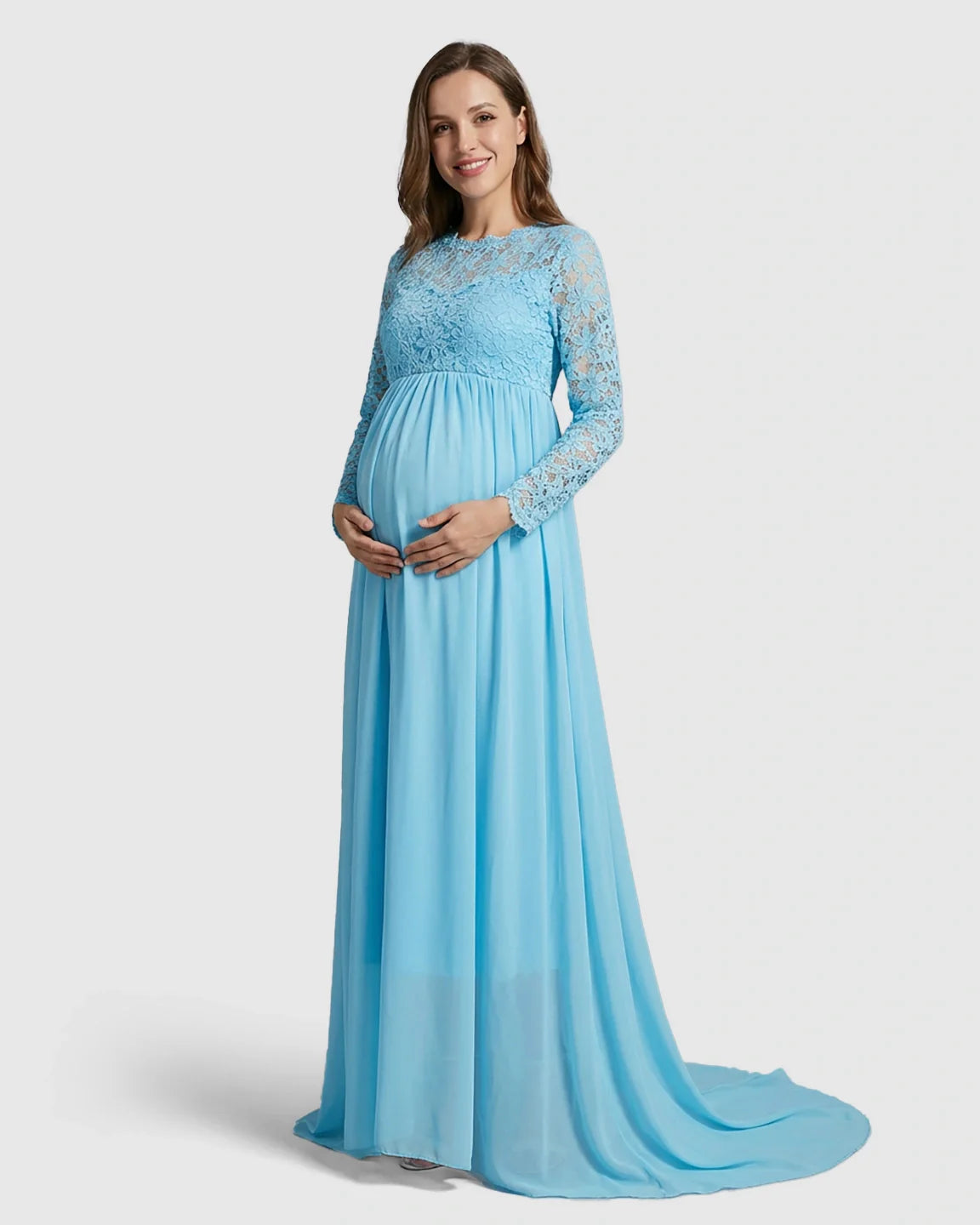 Bump Society – The Comfort Collection: Lace Bodice Trailing Skirt Maternity Photoshoot Gown