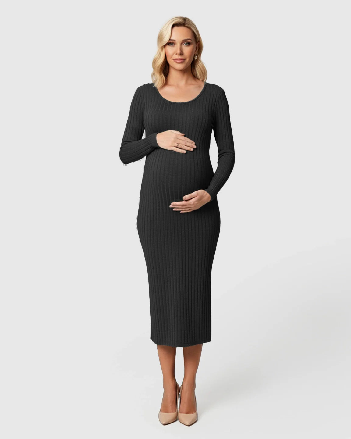 Bump Society – The Comfort Collection: Ribbed Knit Casual Maternity Midi Dress