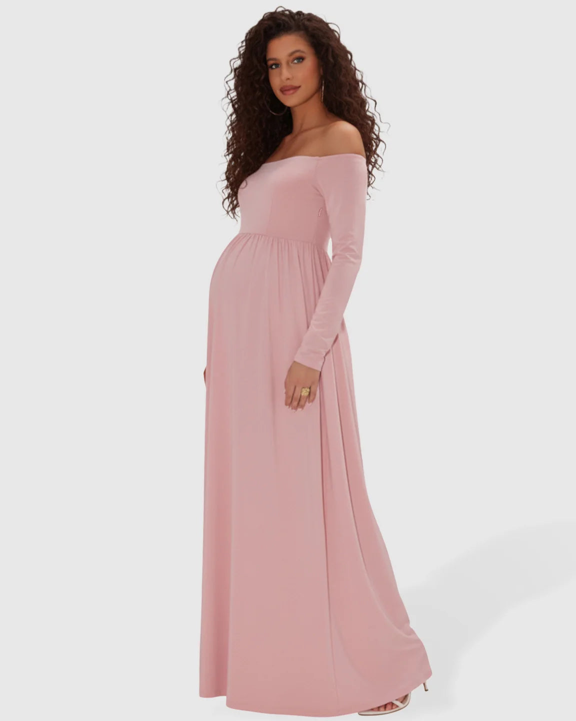 Bump Society – The Comfort Collection: Off-shoulder Retro Elegance Maternity Maxi Dress
