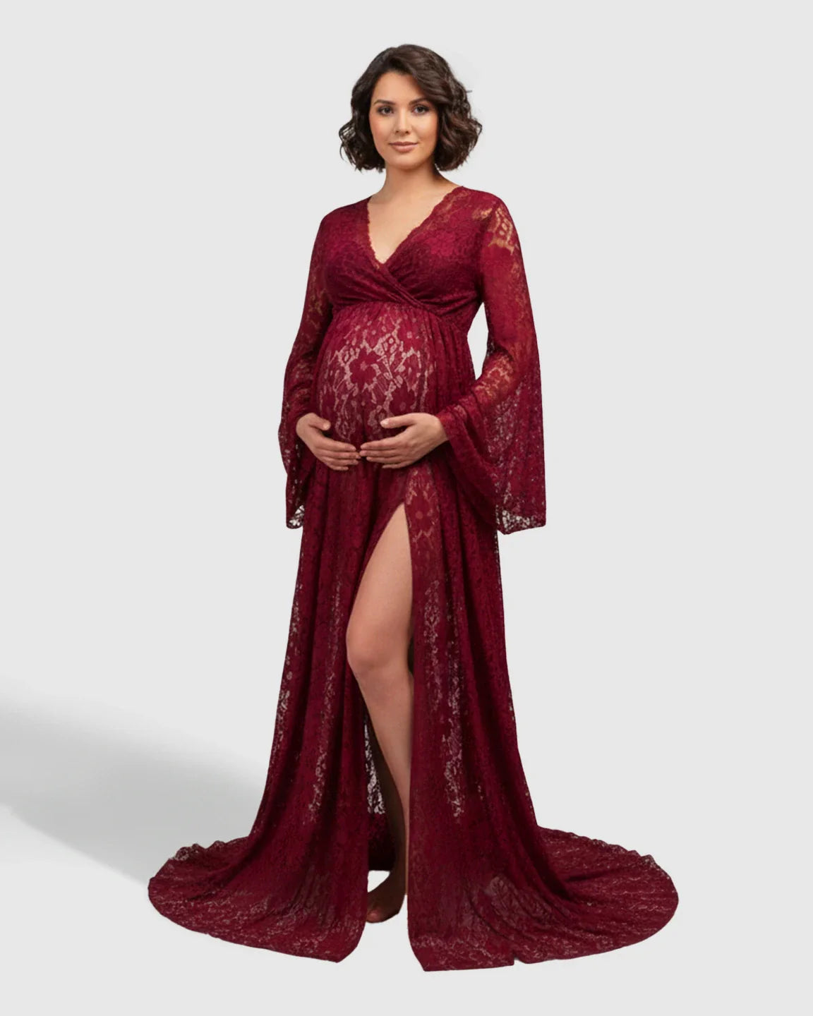 Bump Society – The Comfort Collection: Long Bell Sleeve See Through Maternity Gown