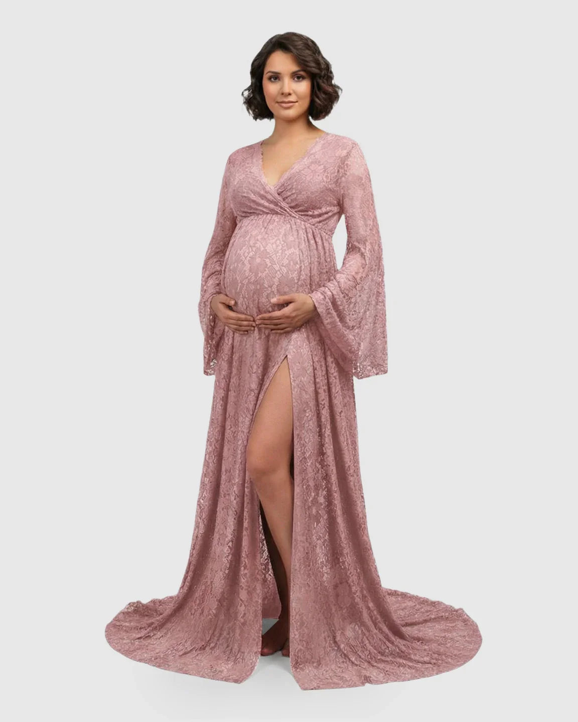 Bump Society – The Comfort Collection: Long Bell Sleeve See Through Maternity Gown