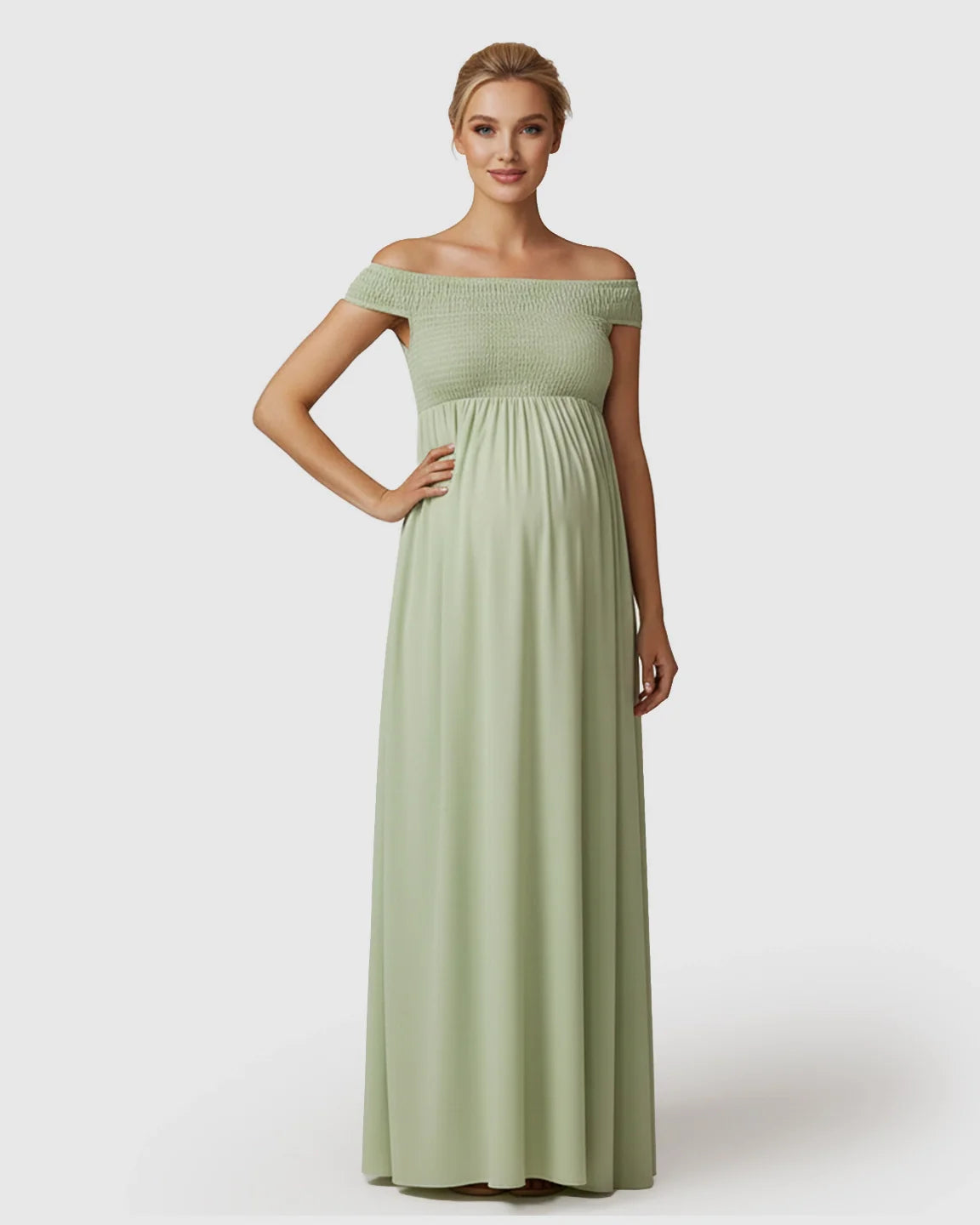 Bump Society – The Comfort Collection: Off-Shoulder Flowy A-line Maternity Maxi Dress