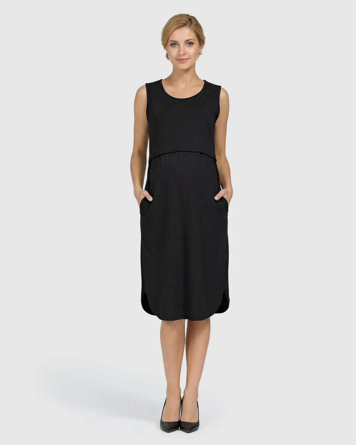 Bump Society – The Nursing Collection: Sleeveless High-Waisted Maternity & Nursing Dress