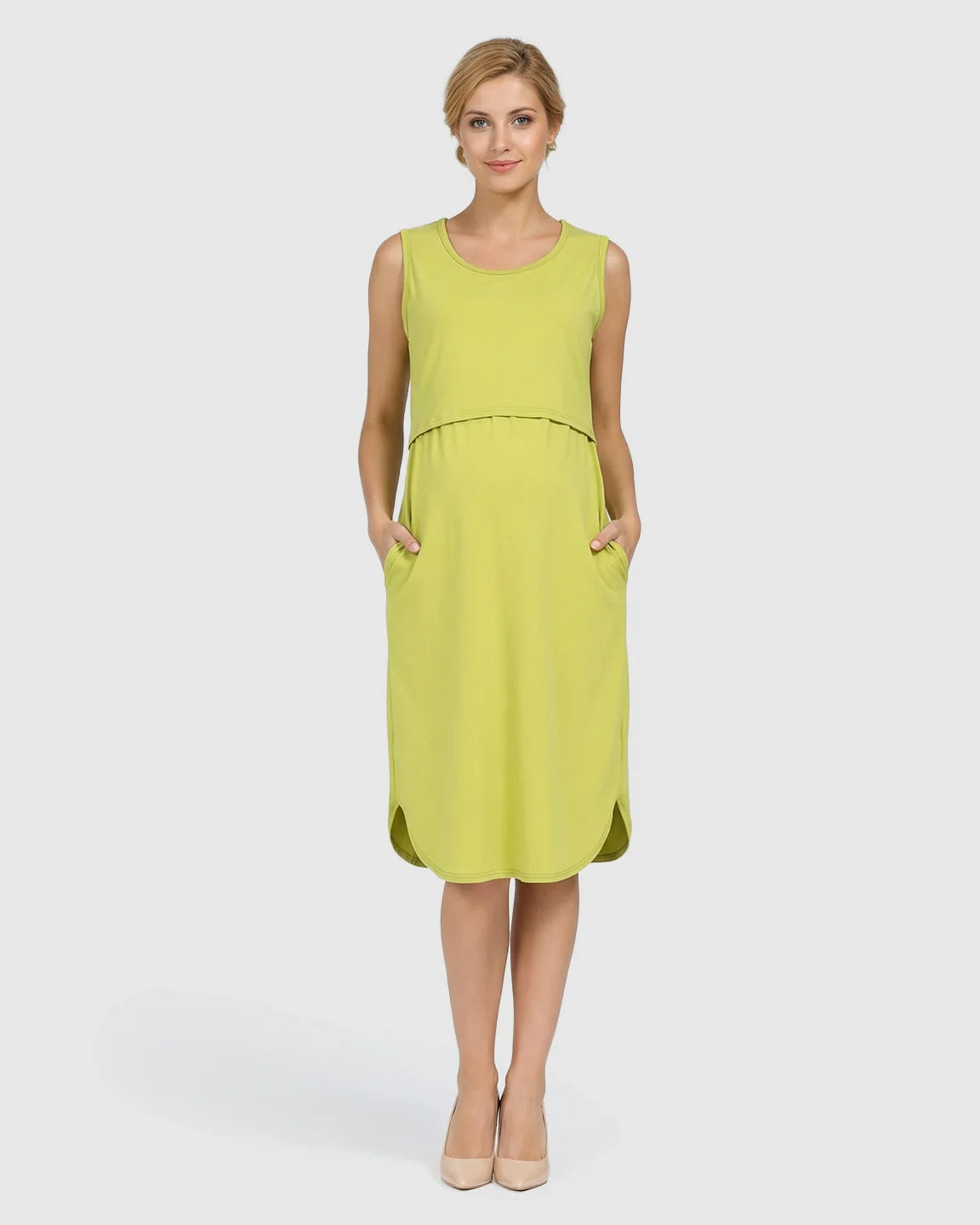 Bump Society – The Nursing Collection: Sleeveless High-Waisted Maternity & Nursing Dress