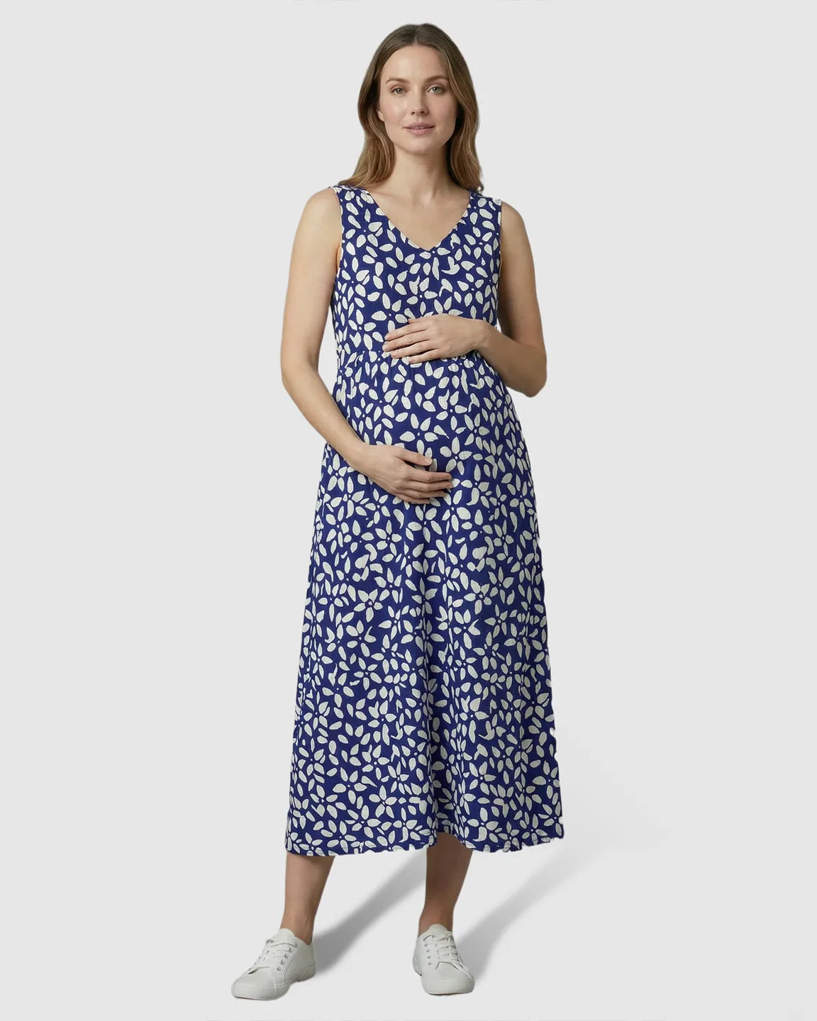 Bump Society – The Comfort Collection: Pockets V-Neck A-Line Maternity Midi Dress