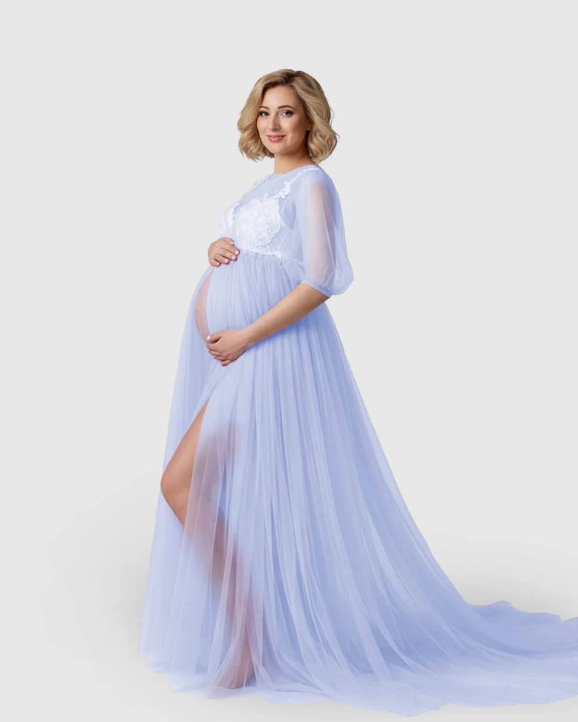 Bump Society – The Comfort Collection: Tulle Lace Swing Trail Maternity Photoshoot Dress