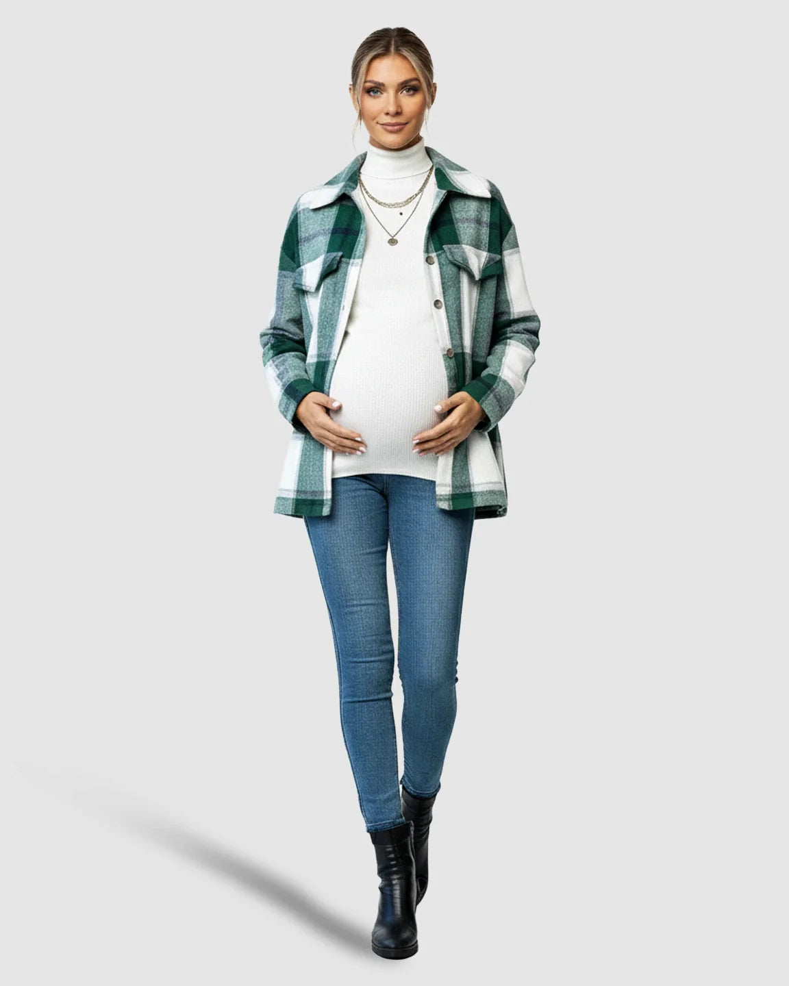 Bump Society – The Comfort Collection: Plaid Lapel Button Up Maternity Shacket