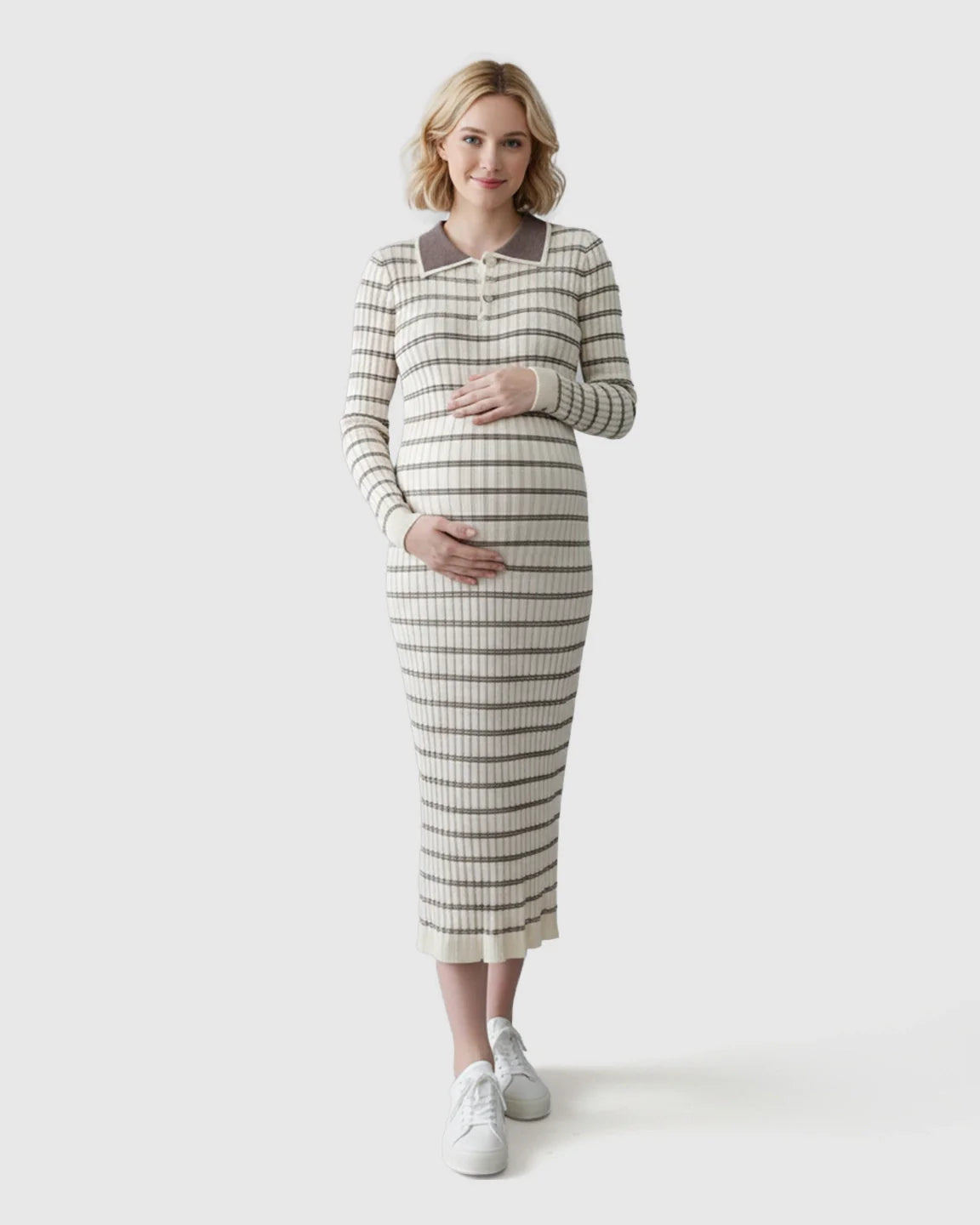 Bump Society – The Comfort Collection: Contrast Collared Casual Maternity Midi Dress