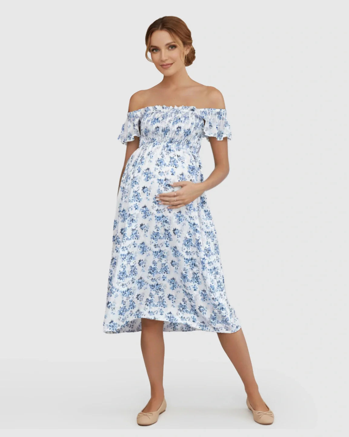 Bump Society – The Comfort Collection: Smocked Bodice Romantic Maternity Dress