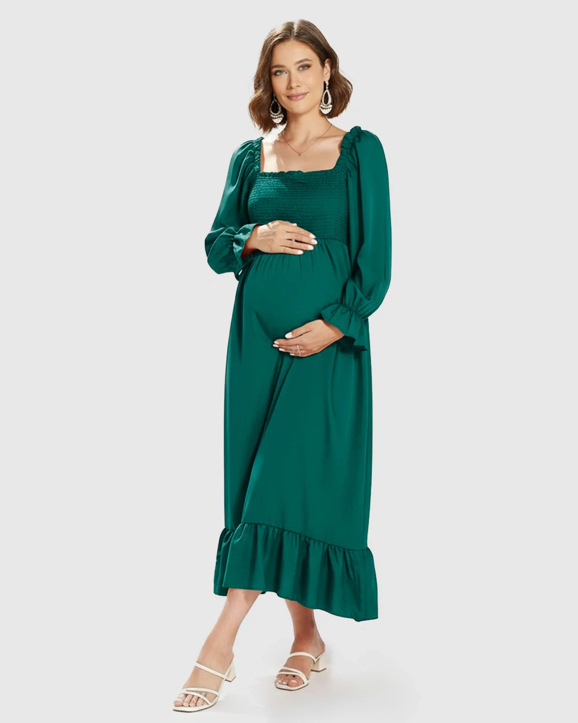 Bump Society – The Comfort Collection: Bishop Sleeves Retro Elegant Maternity Maxi Dress