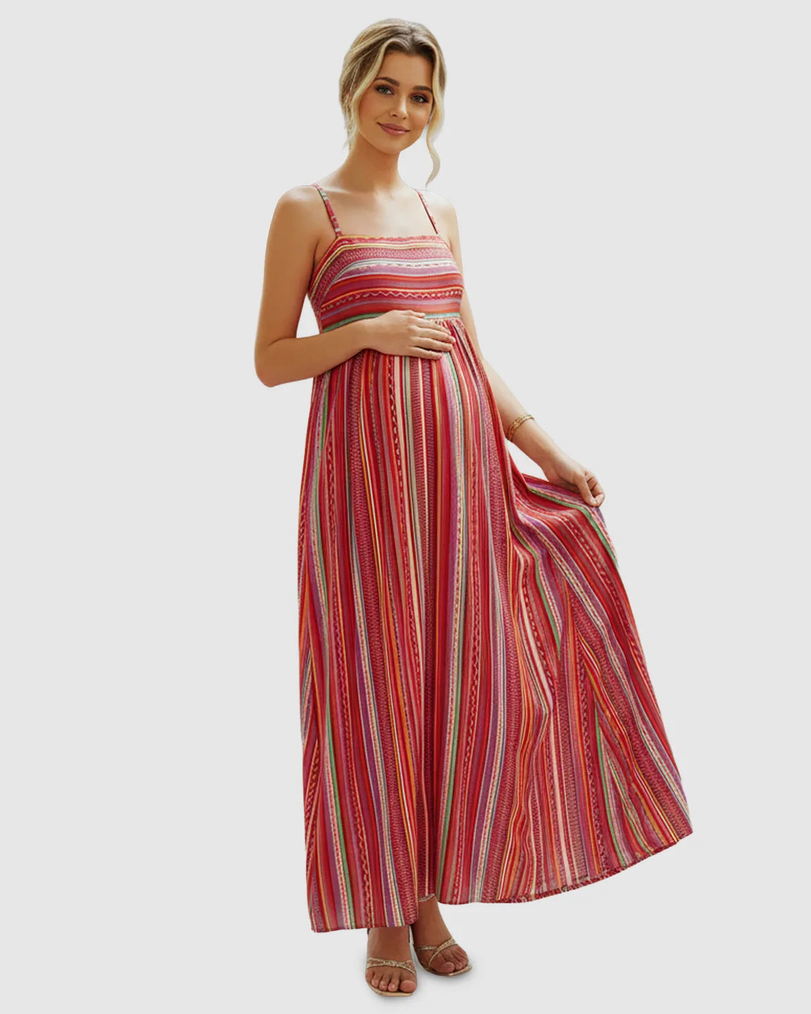 Bump Society – The Comfort Collection: Spaghetti Strap Vibrant Stripe Maternity Maxi Dress