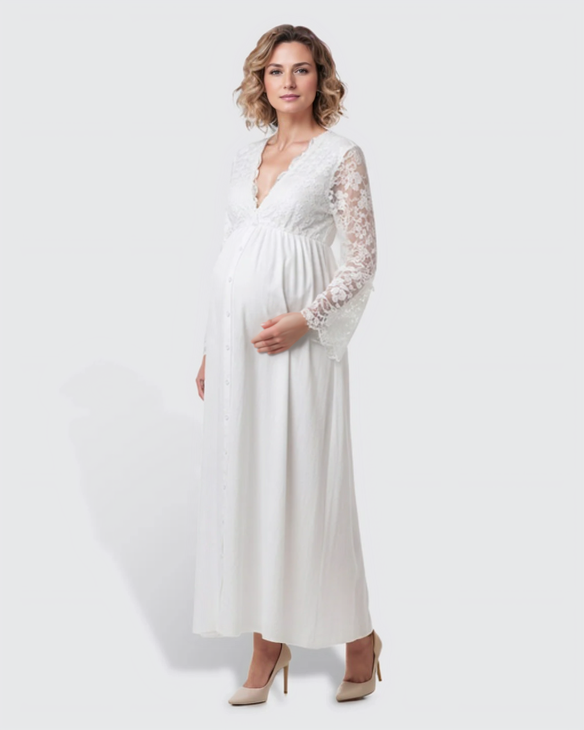 The Comfort Collection: Long-Sleeve Elegant Maternity Maxi Dress