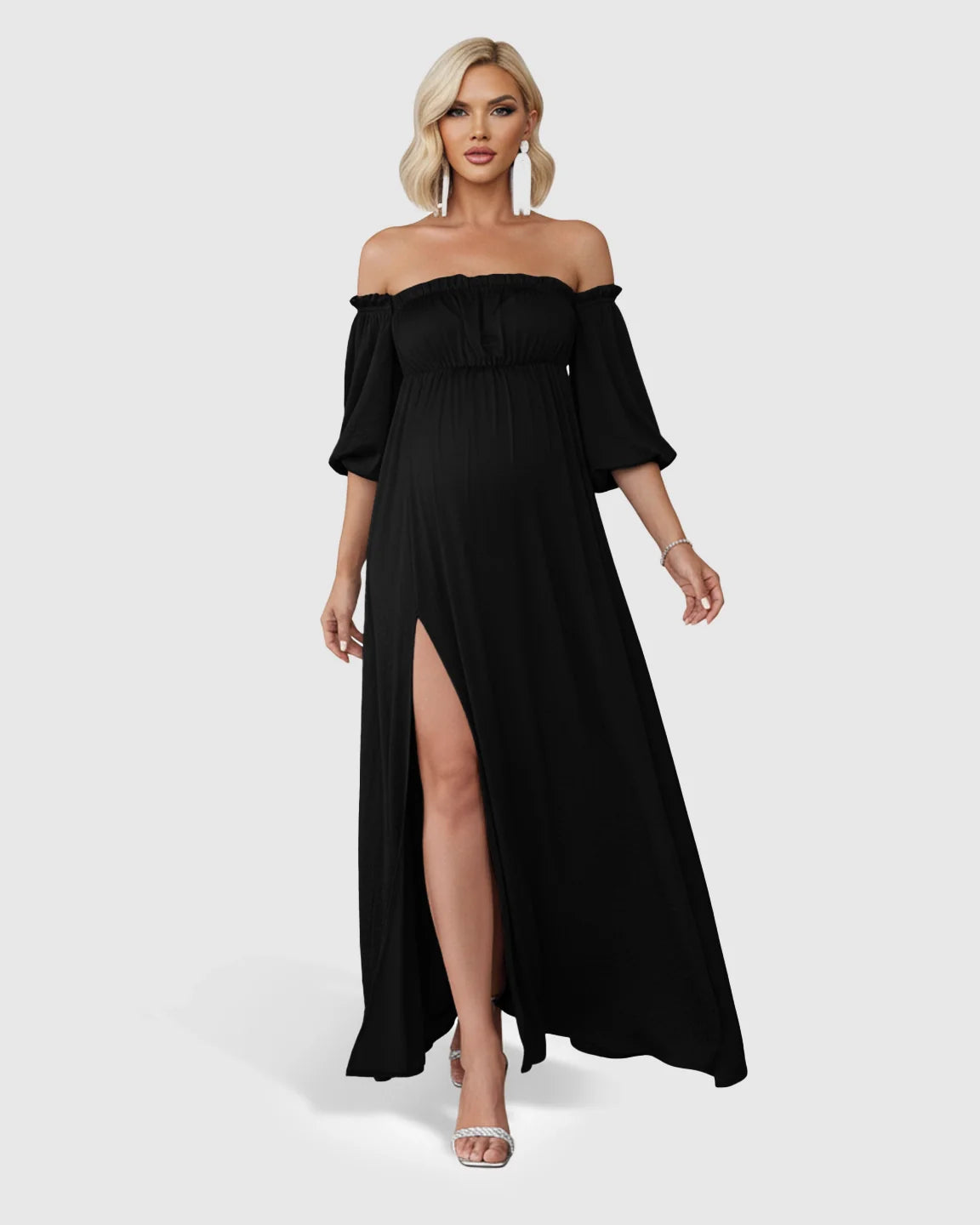 Bump Society – The Comfort Collection: Off-Shoulder Elegant Maternity Maxi Dress