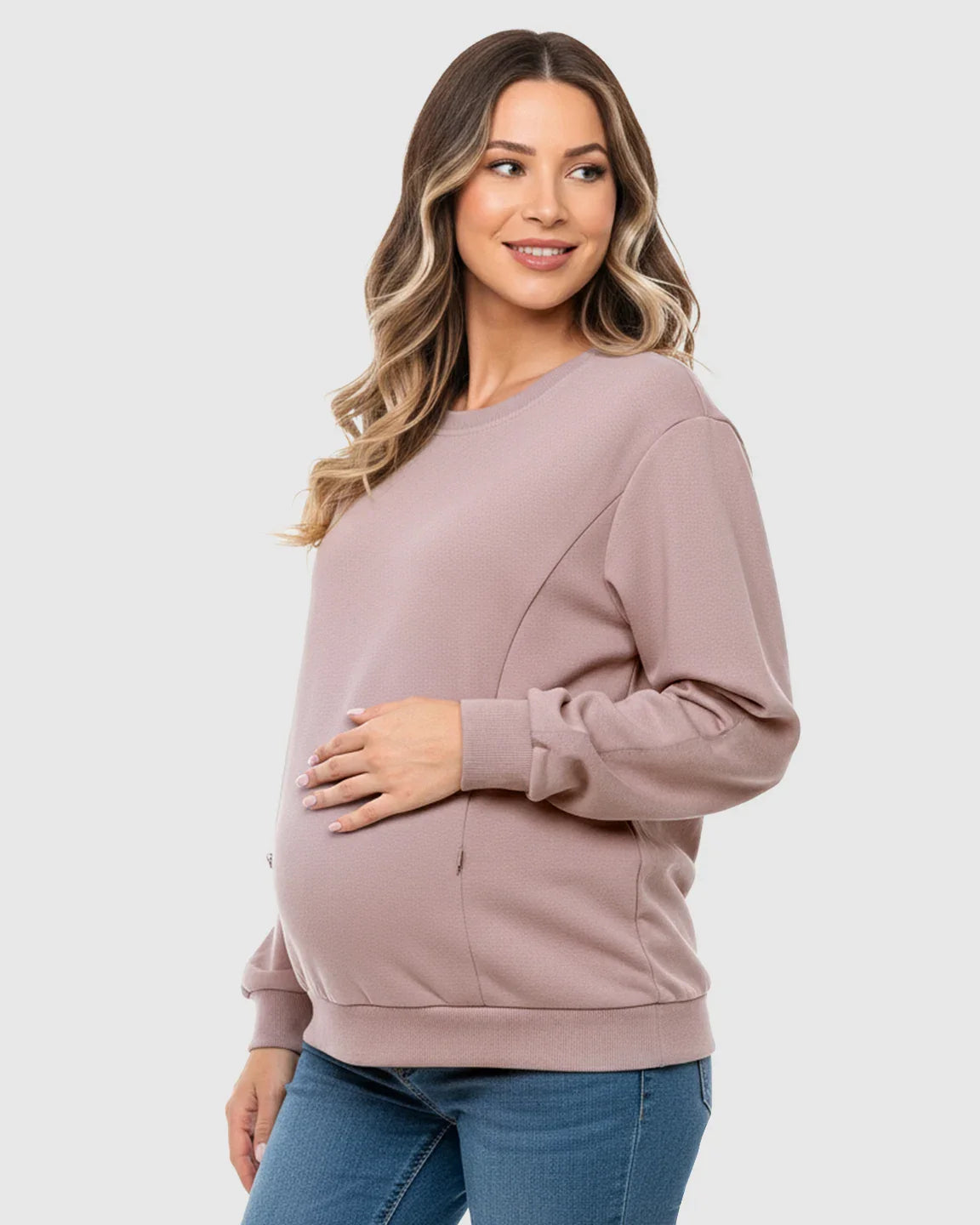 The Nursing Collection: Waffle-Knit Cozy Fit Maternity Nursing Sweatshirt