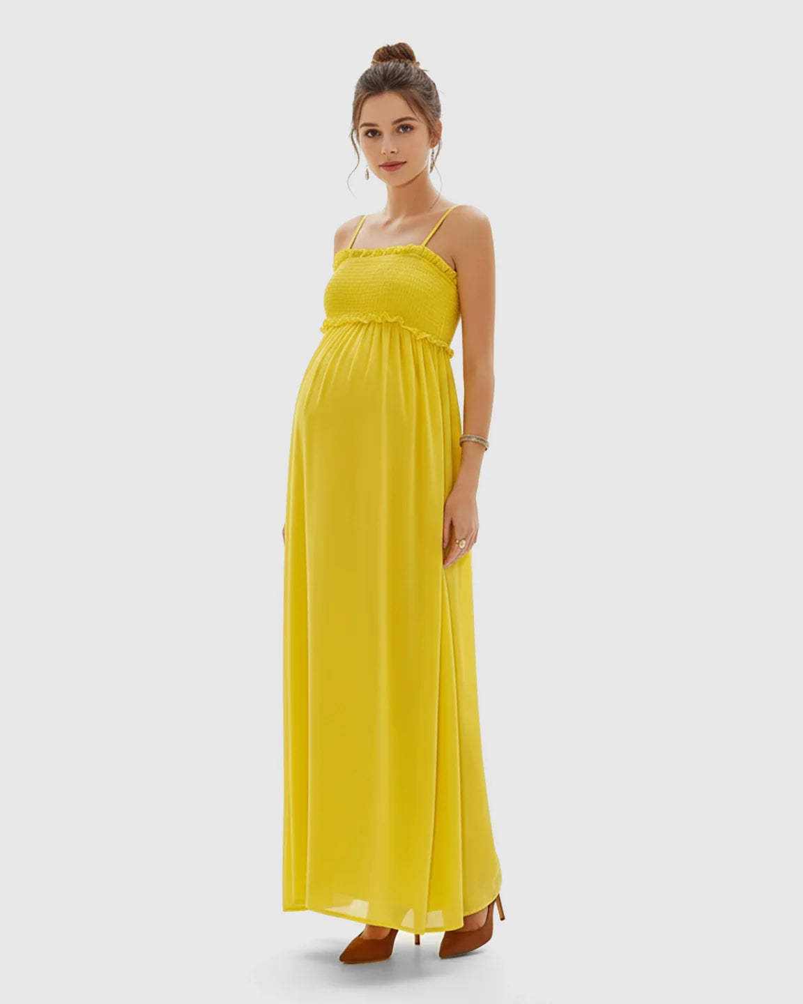 Bump Society – The Comfort Collection: Shirred Spaghetti A-Line Maternity Maxi Dress