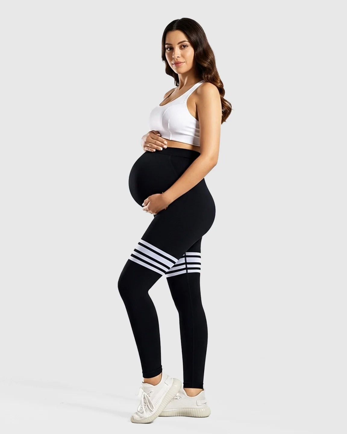 Bump Society – The Comfort Collection: High-Waisted Stripe Maternity Yoga Leggings