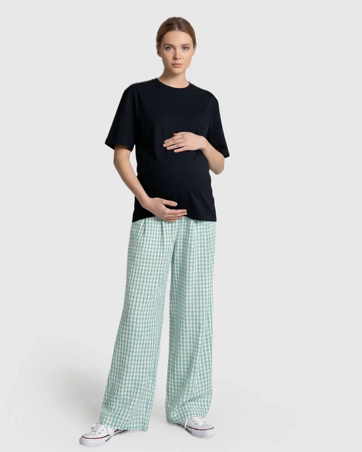 Bump Society – The Comfort Collection: Plaid Print Wide Leg Maternity Trousers