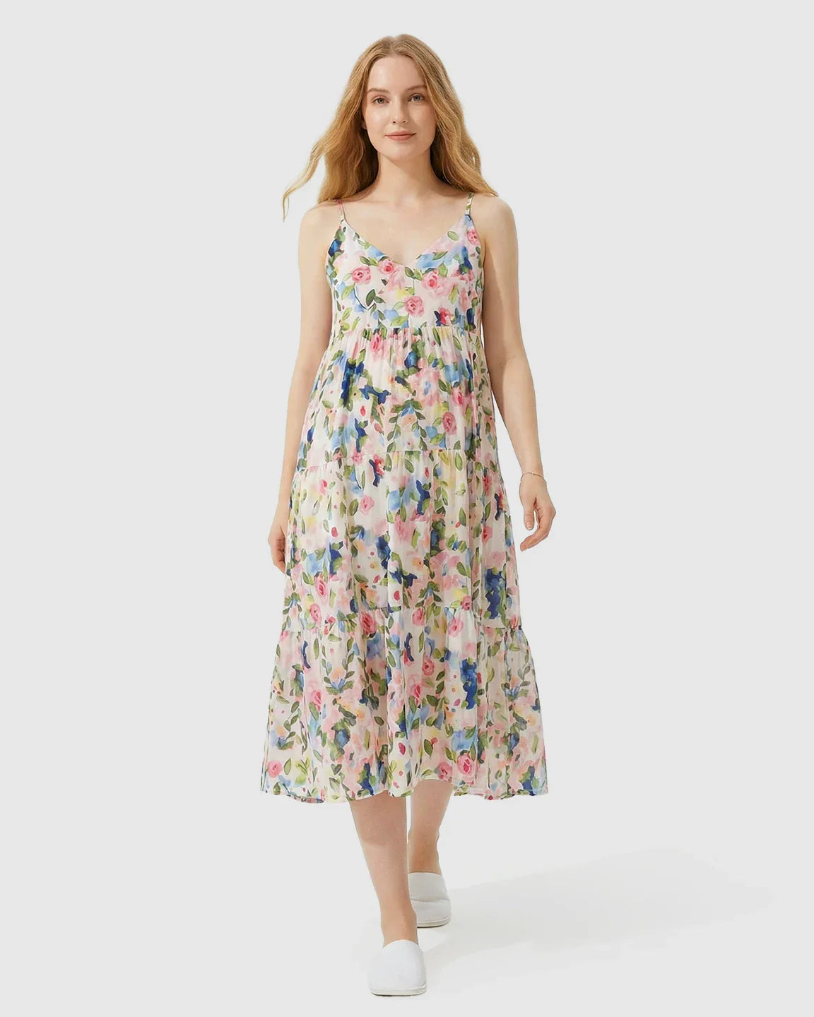 Bump Society – The Comfort Collection: Sleeveless Rose Print Maternity Maxi Dress