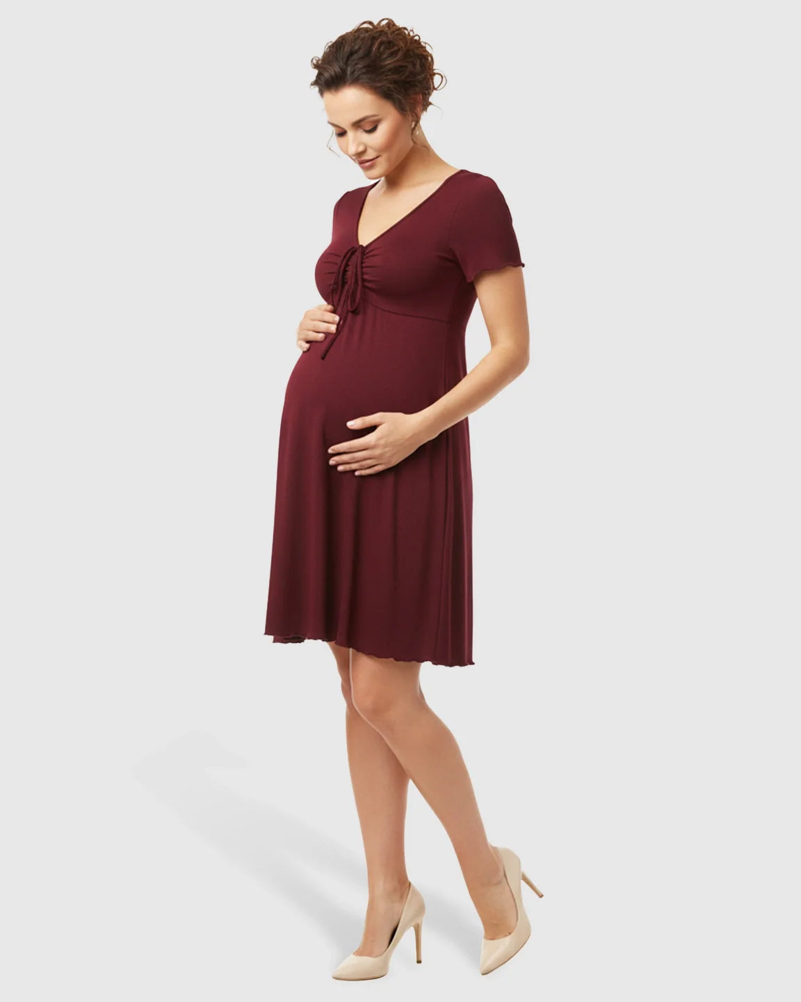 Bump Society – The Comfort Collection: Lettuce Edge Hem Casual Maternity Mini Dress
