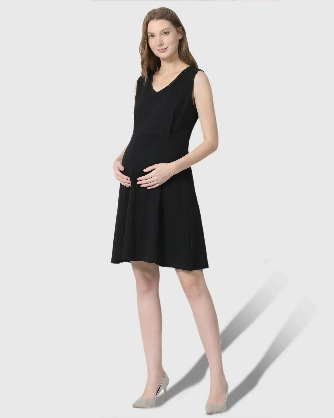 Bump Society – The Nursing Collection: Zip-Up Nursing Access Minimalist Maternity Mini Dress