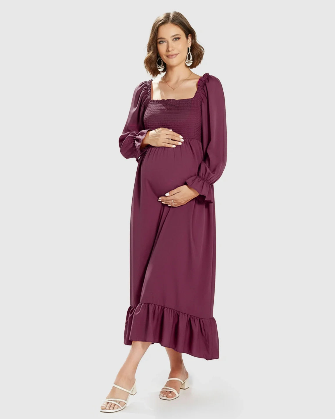 Bump Society – The Comfort Collection: Bishop Sleeves Retro Elegant Maternity Maxi Dress