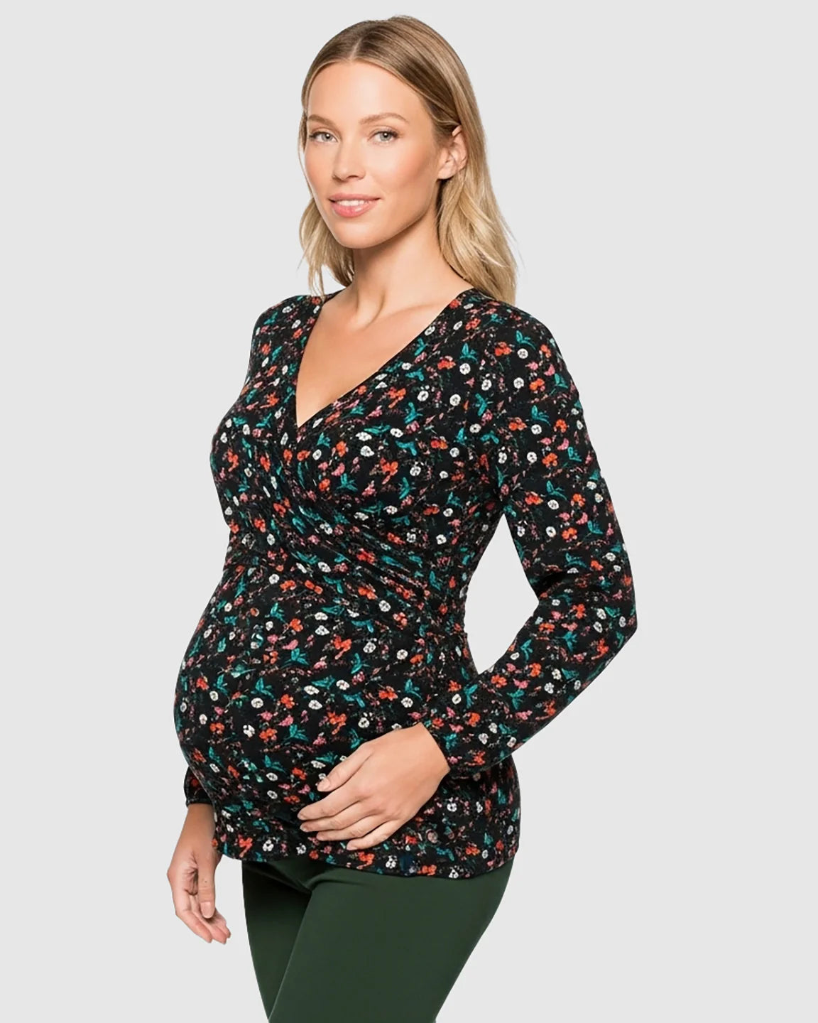 Bump Society – The Comfort Collection: Floral V-Neck Stretch Maternity Top