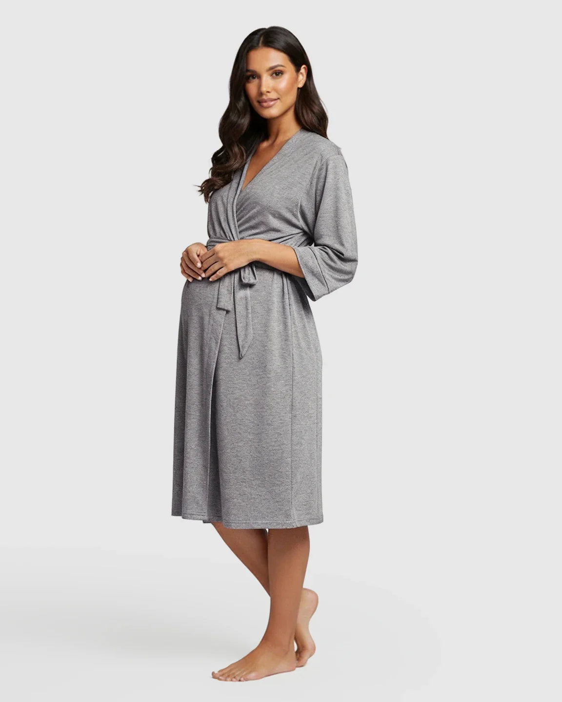 Bump Society – The Comfort Collection: Soft Knit Mid Length Sleeves Maternity Postpartum Robe