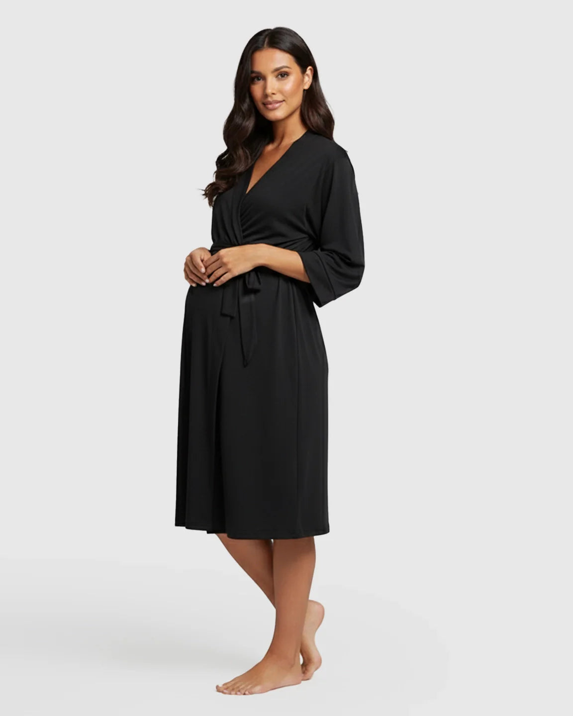 Bump Society – The Comfort Collection: Soft Knit Mid Length Sleeves Maternity Postpartum Robe