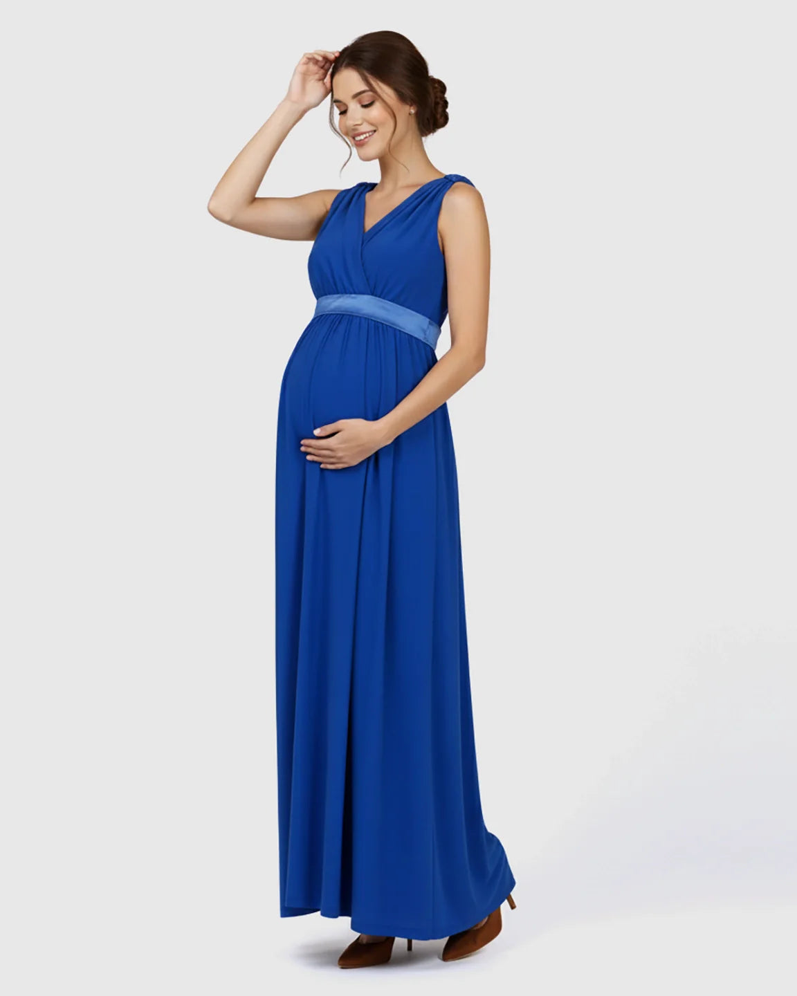 The Comfort Collection: Fitted-Waist V-Neck Maternity Dress