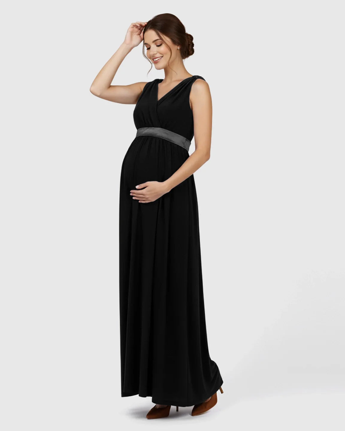 The Comfort Collection: Fitted-Waist V-Neck Maternity Dress