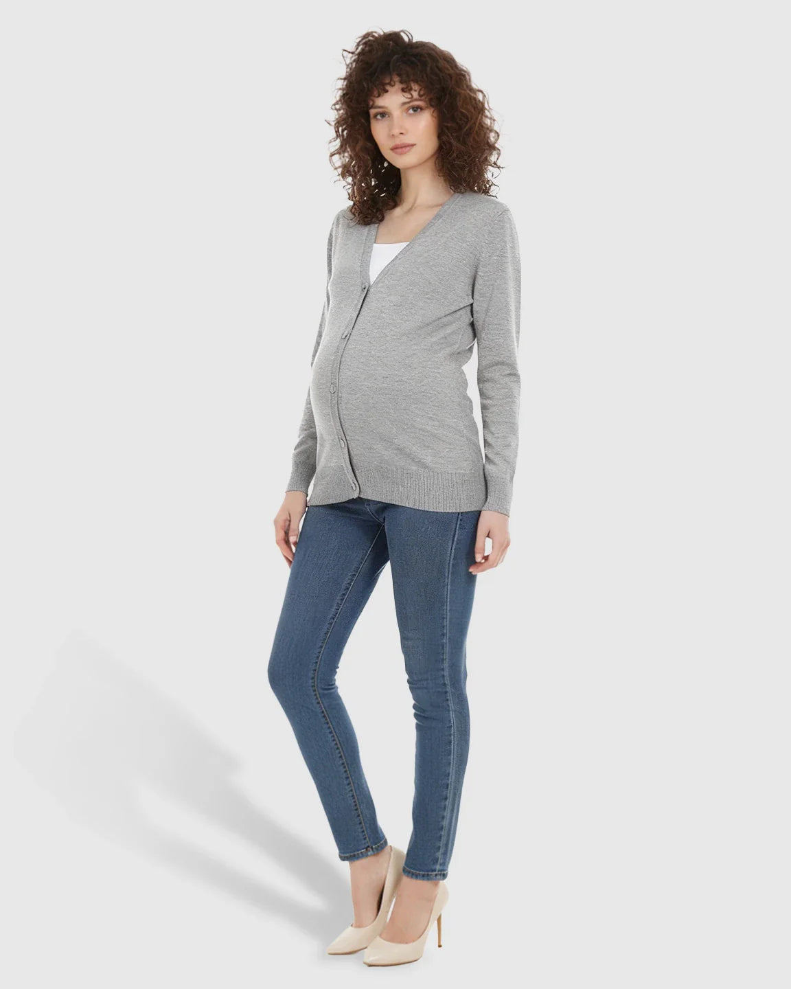 Bump Society – The Comfort Collection: Button-Front V-Neck Maternity Cardigan