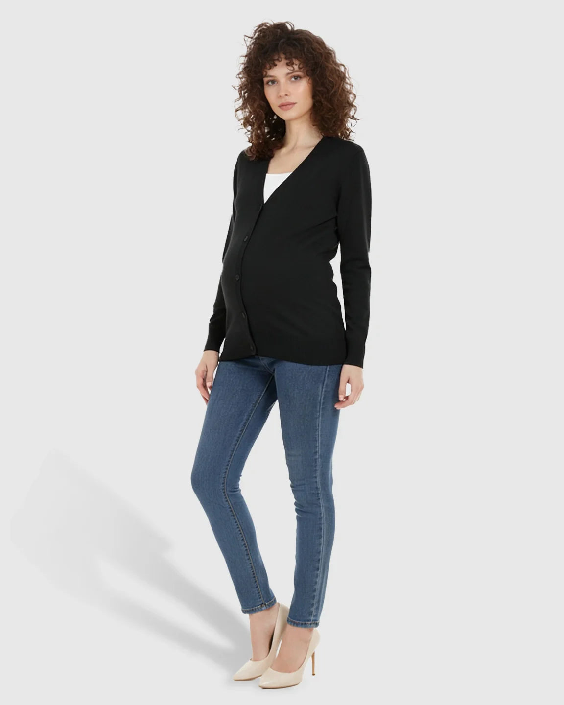 Bump Society – The Comfort Collection: Button-Front V-Neck Maternity Cardigan