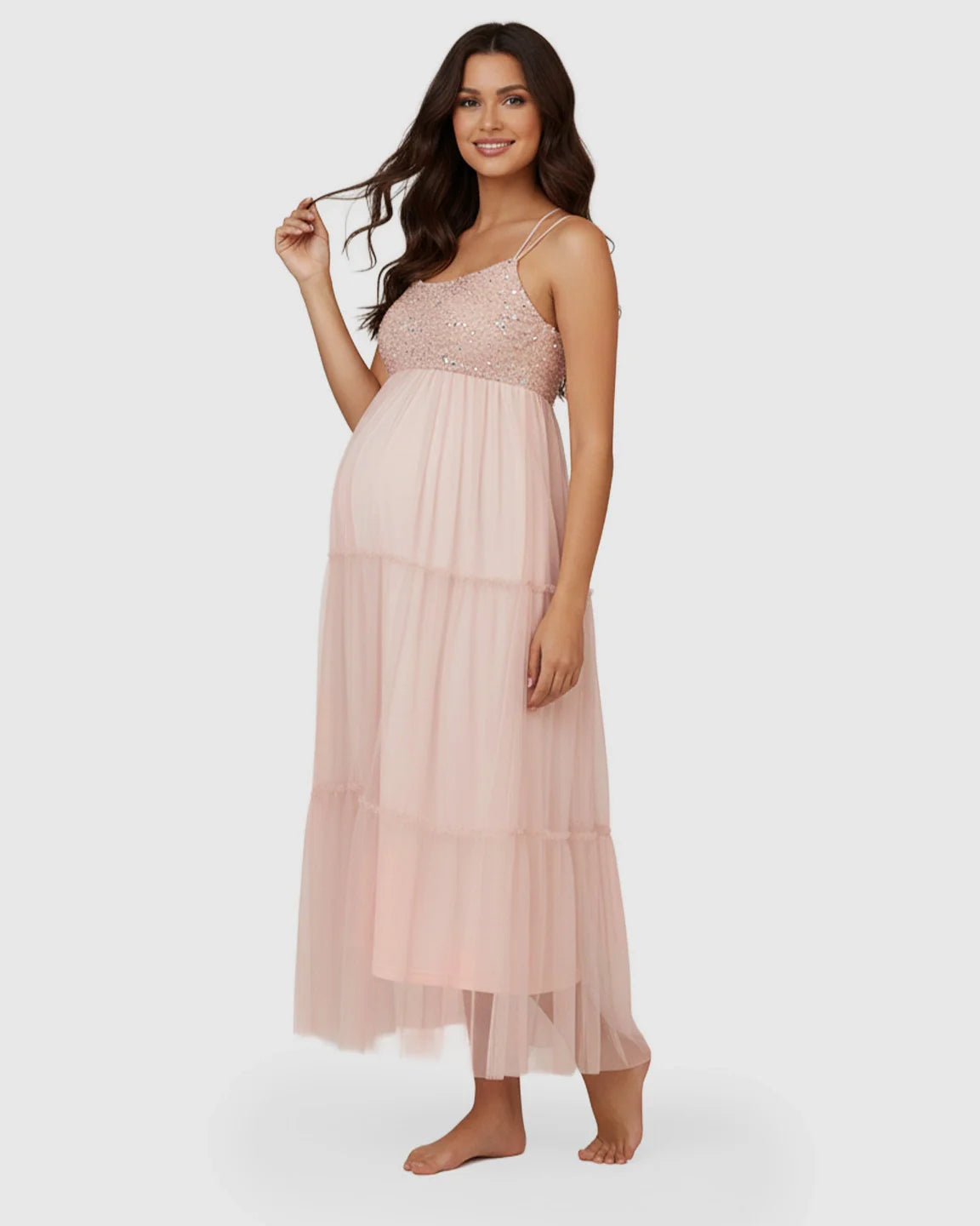 Bump Society – The Comfort Collection: Sequin Halter Mesh Maternity Gown