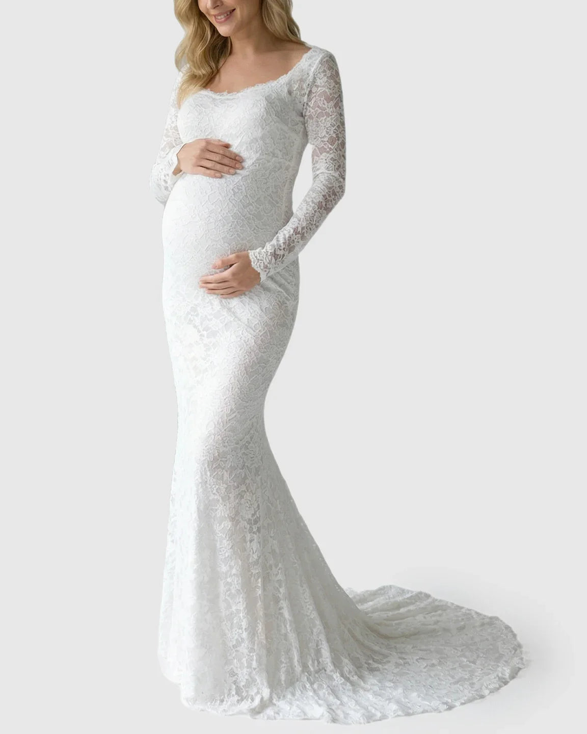 Bump Society – The Comfort Collection: Lace Train Long-Sleeve Maternity Gown