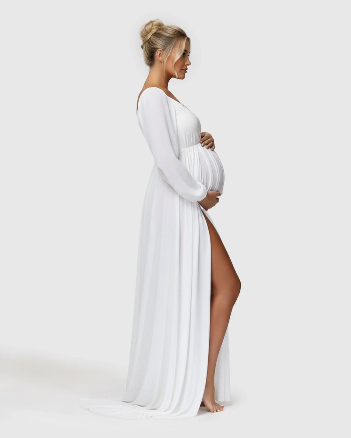 Bump Society – The Comfort Collection: Elastic Neckline Sleeves Elegant-Drape Maternity Gown