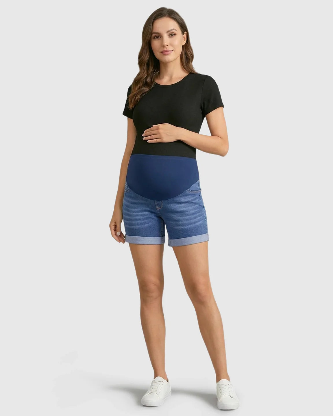 Bump Society – The Comfort Collection: Soft-Stretch Rolled-Hem Maternity Denim Shorts
